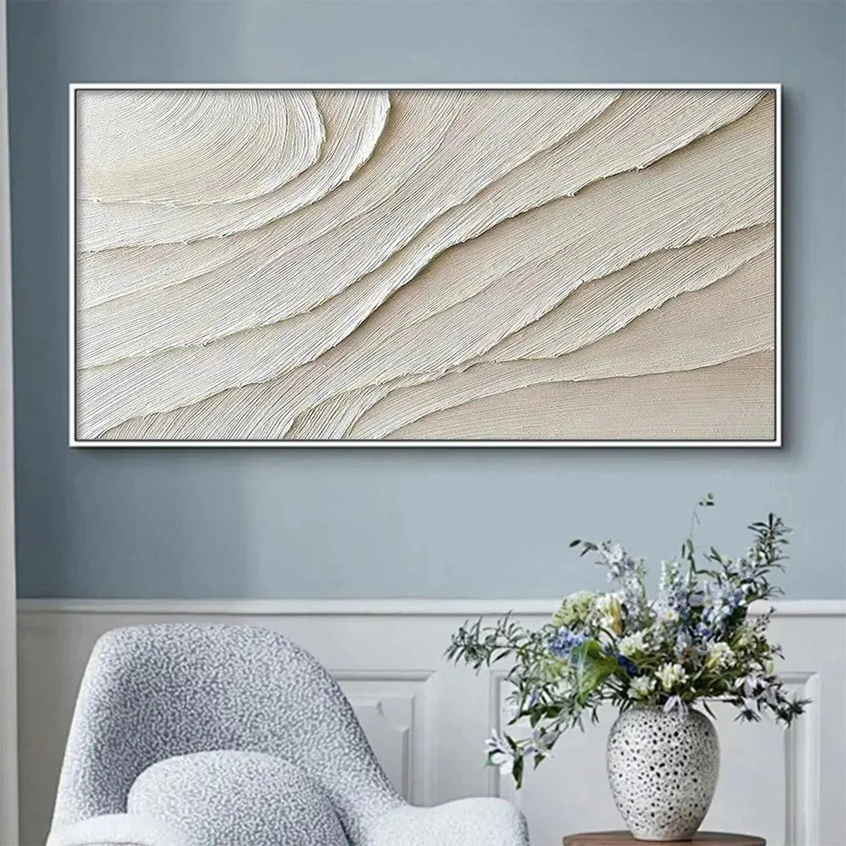 DESERT FLOW: Beige Abstract Minimalist Textured Painting for Living Room | Minimalist closeup, raised brushwork detail