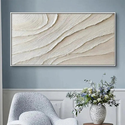 DESERT FLOW: Beige Abstract Minimalist Textured Painting for Living Room | Minimalist closeup, raised brushwork detail