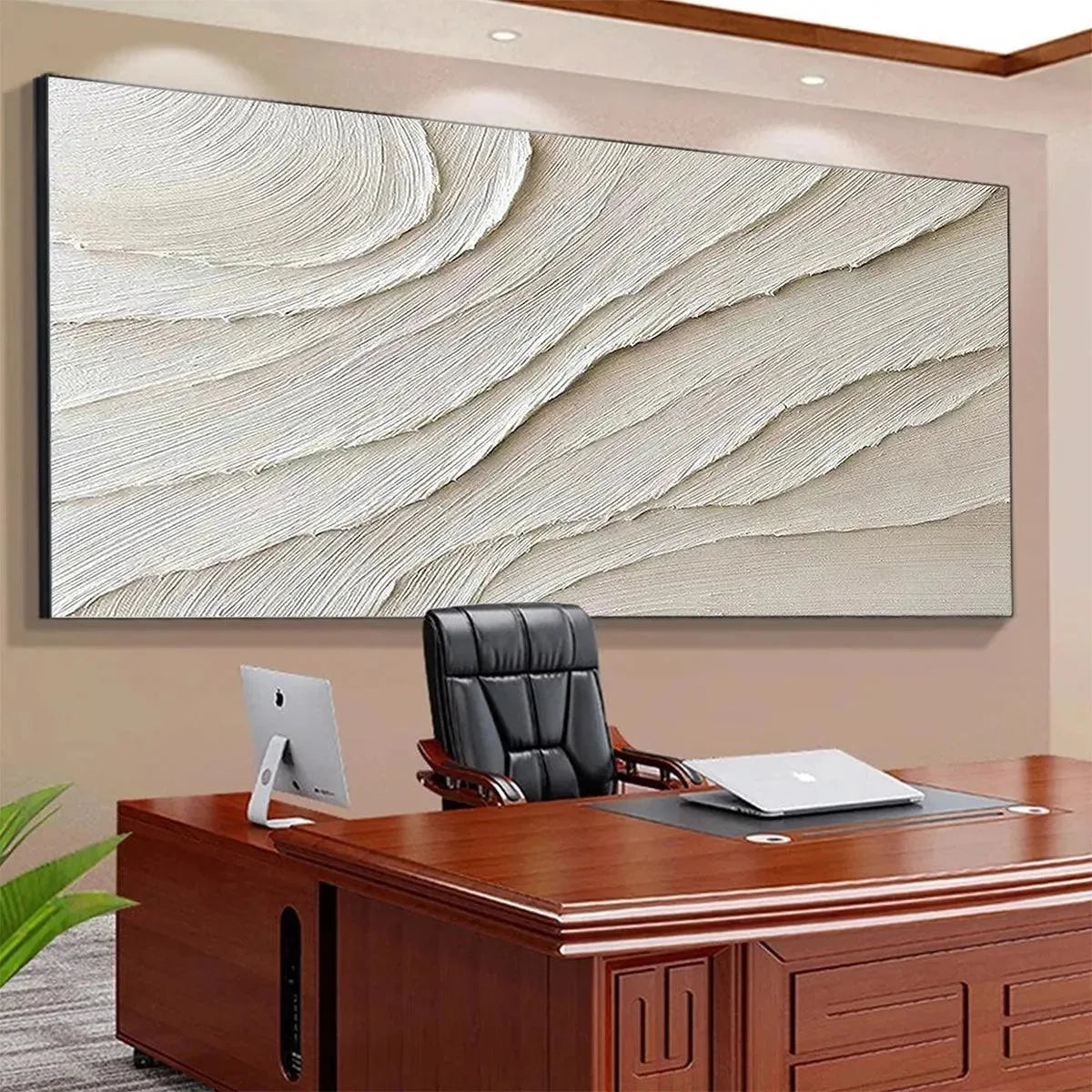 DESERT FLOW: Beige Abstract Minimalist Textured Painting for Living Room | rolled canvas, ready for custom framing