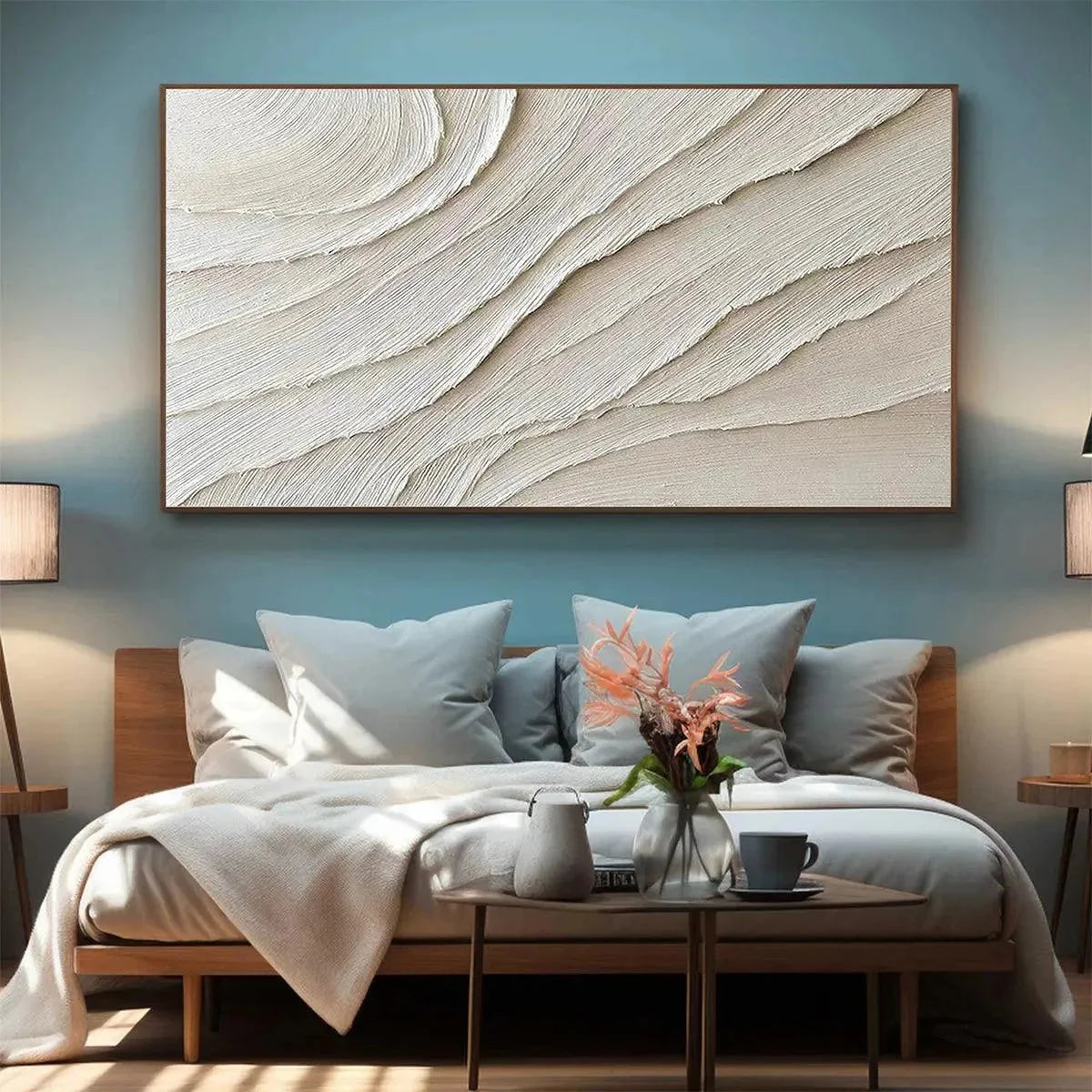 DESERT FLOW: Beige Abstract Minimalist Textured Painting for Living Room | Minimalist mood, soft natural light studio shot