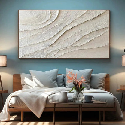 DESERT FLOW: Beige Abstract Minimalist Textured Painting for Living Room | Minimalist mood, soft natural light studio shot