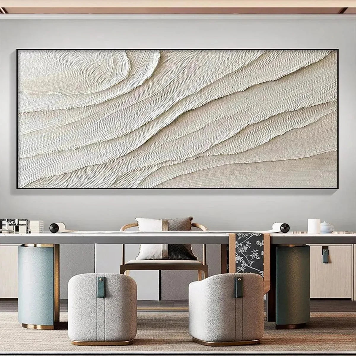 DESERT FLOW: Beige Abstract Minimalist Textured Painting for Living Room | beige palette, original Hand-painted on premium stretched canvas using artist-grade oils; rich layered surface combines sm...