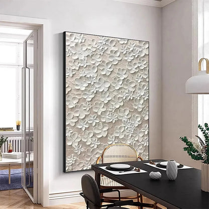 BLANC BLOOM: White Floral Impasto Painting for Bedroom | rolled canvas, ready for custom framing