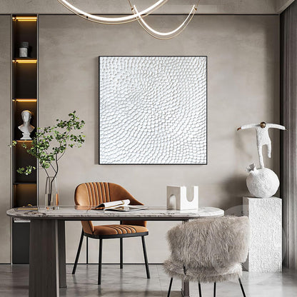 Textured White Flower Circle Painting: Abstract 3D Plaster Wall Art #2