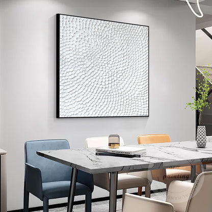 Textured White Flower Circle Painting: Abstract 3D Plaster Wall Art #3
