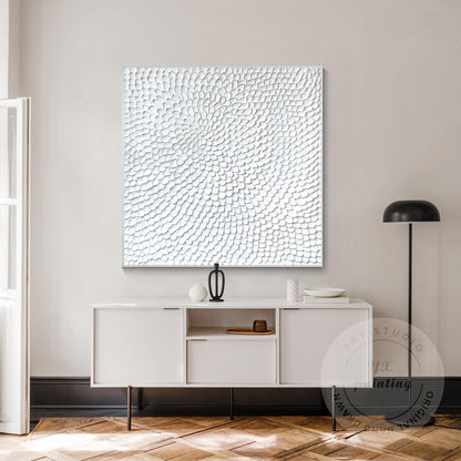 Textured White Flower Circle Painting: Abstract 3D Plaster Wall Art #4