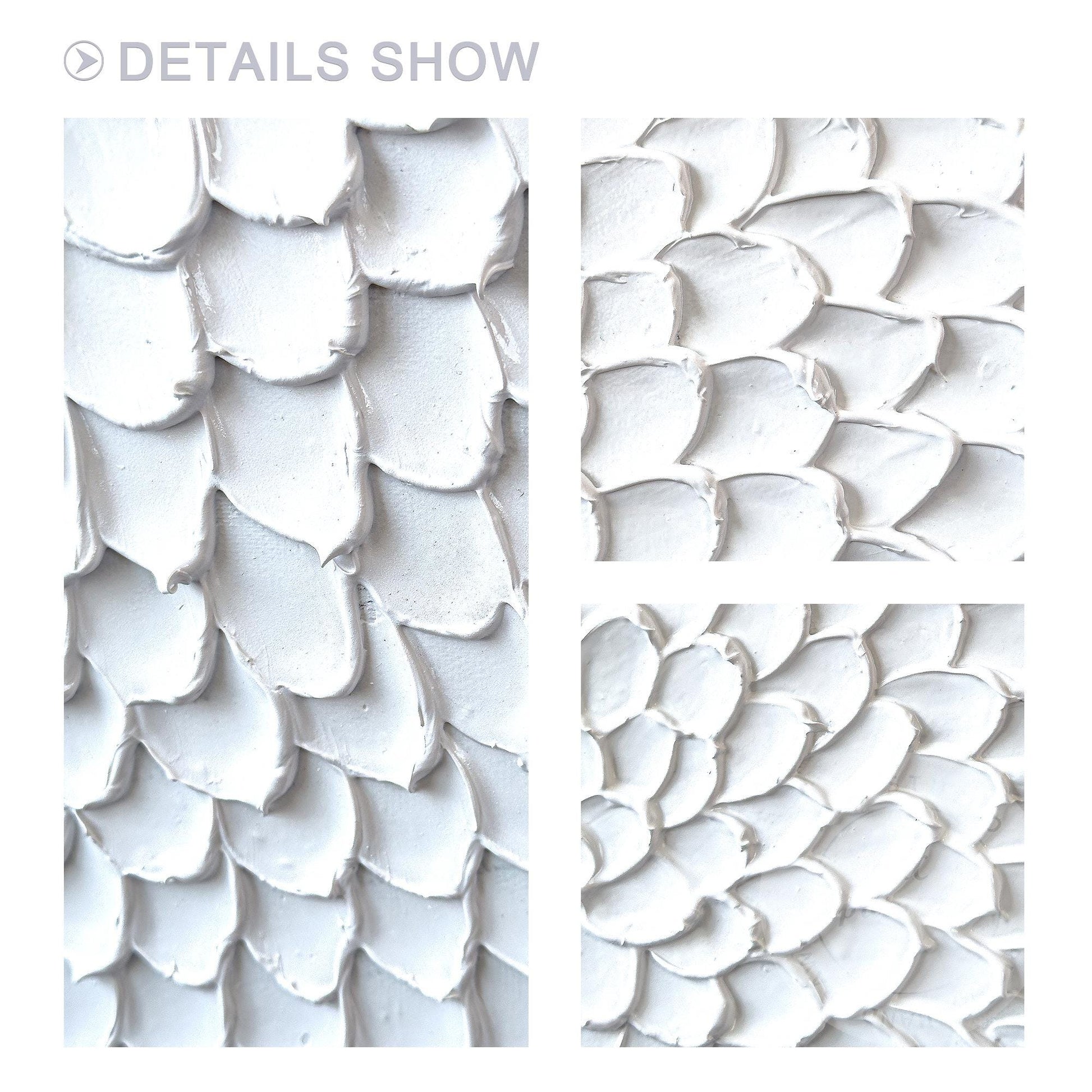 Textured White Flower Circle Painting: Abstract 3D Plaster Wall Art #7