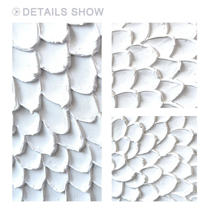 Textured White Flower Circle Painting: Abstract 3D Plaster Wall Art #7
