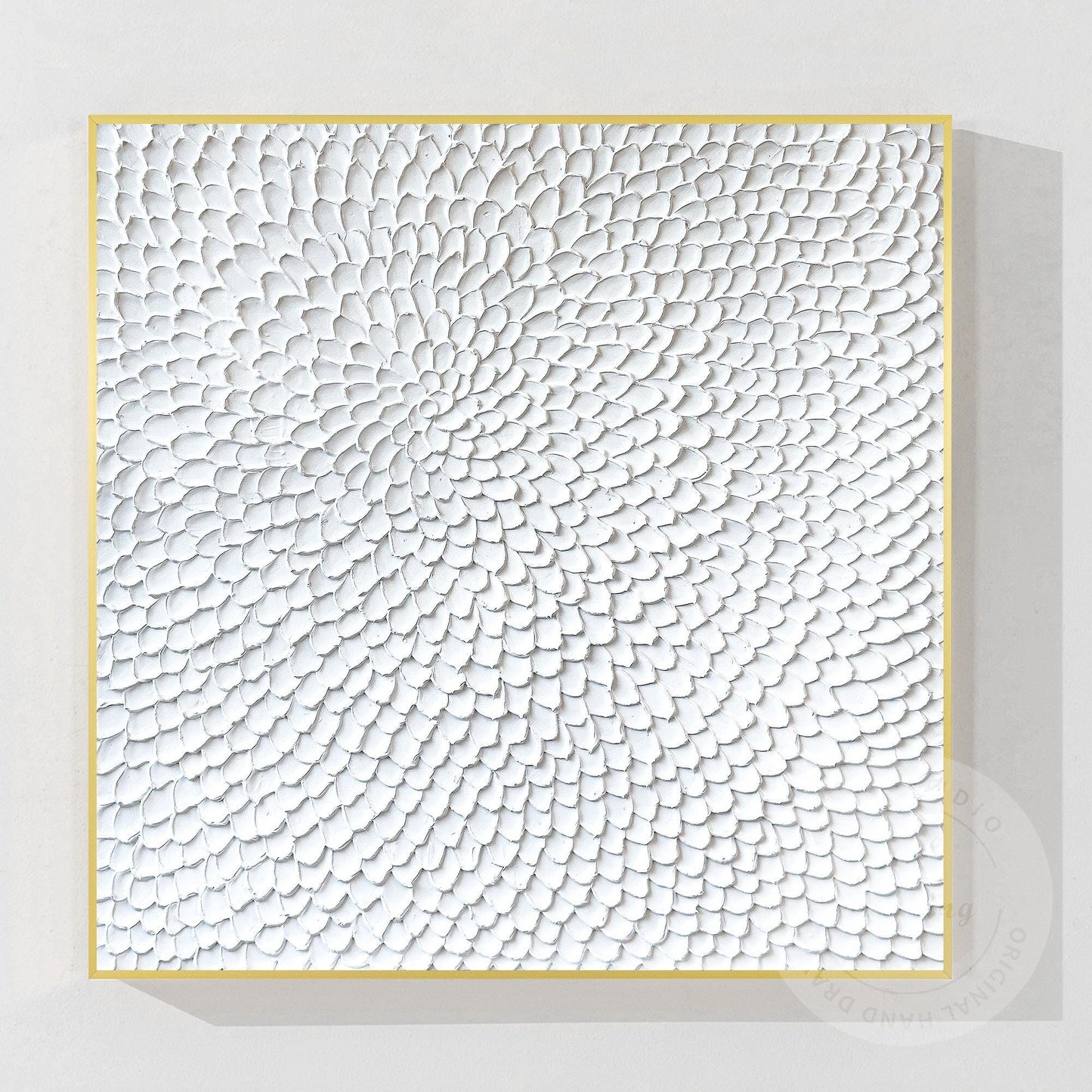 Textured White Flower Circle Painting: Abstract 3D Plaster Wall Art #8