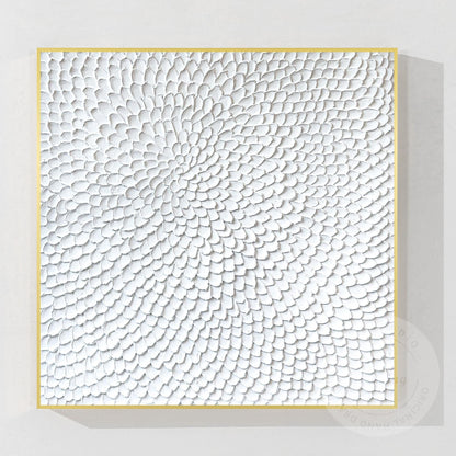Textured White Flower Circle Painting: Abstract 3D Plaster Wall Art #8
