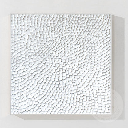 Textured White Flower Circle Painting: Abstract 3D Plaster Wall Art #9