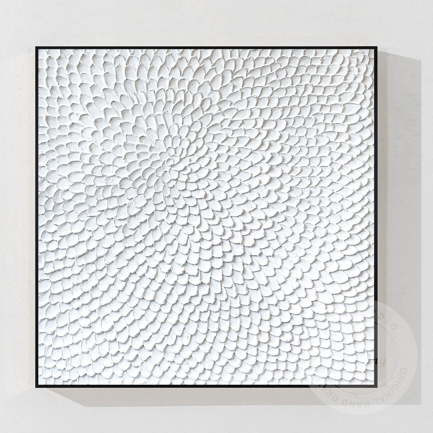 Textured White Flower Circle Painting: Abstract 3D Plaster Wall Art #10