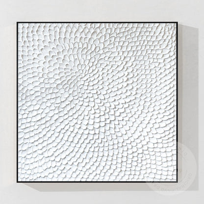 Textured White Flower Circle Painting: Abstract 3D Plaster Wall Art #10