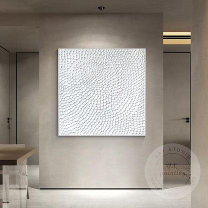 Textured White Flower Circle Painting: Abstract 3D Plaster Wall Art #1