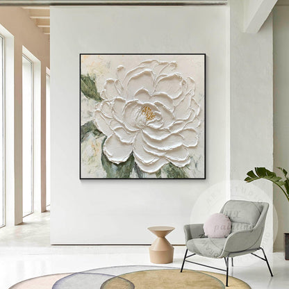Textured White Flower Painting, 3D Floral Palette Knife Canvas Wall Art, Hand Pa #4