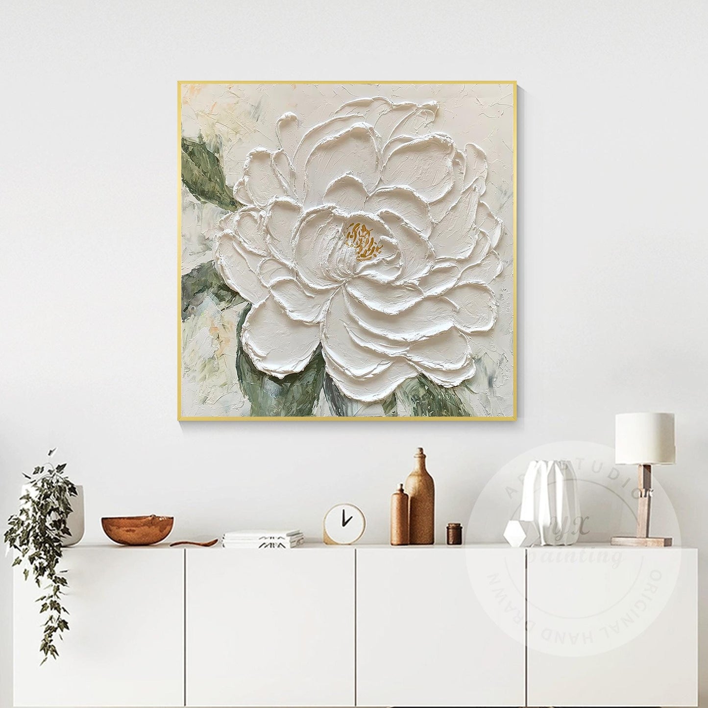 Textured White Flower Painting, 3D Floral Palette Knife Canvas Wall Art, Hand Pa #5