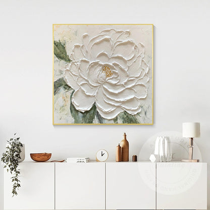 Textured White Flower Painting, 3D Floral Palette Knife Canvas Wall Art, Hand Pa #5