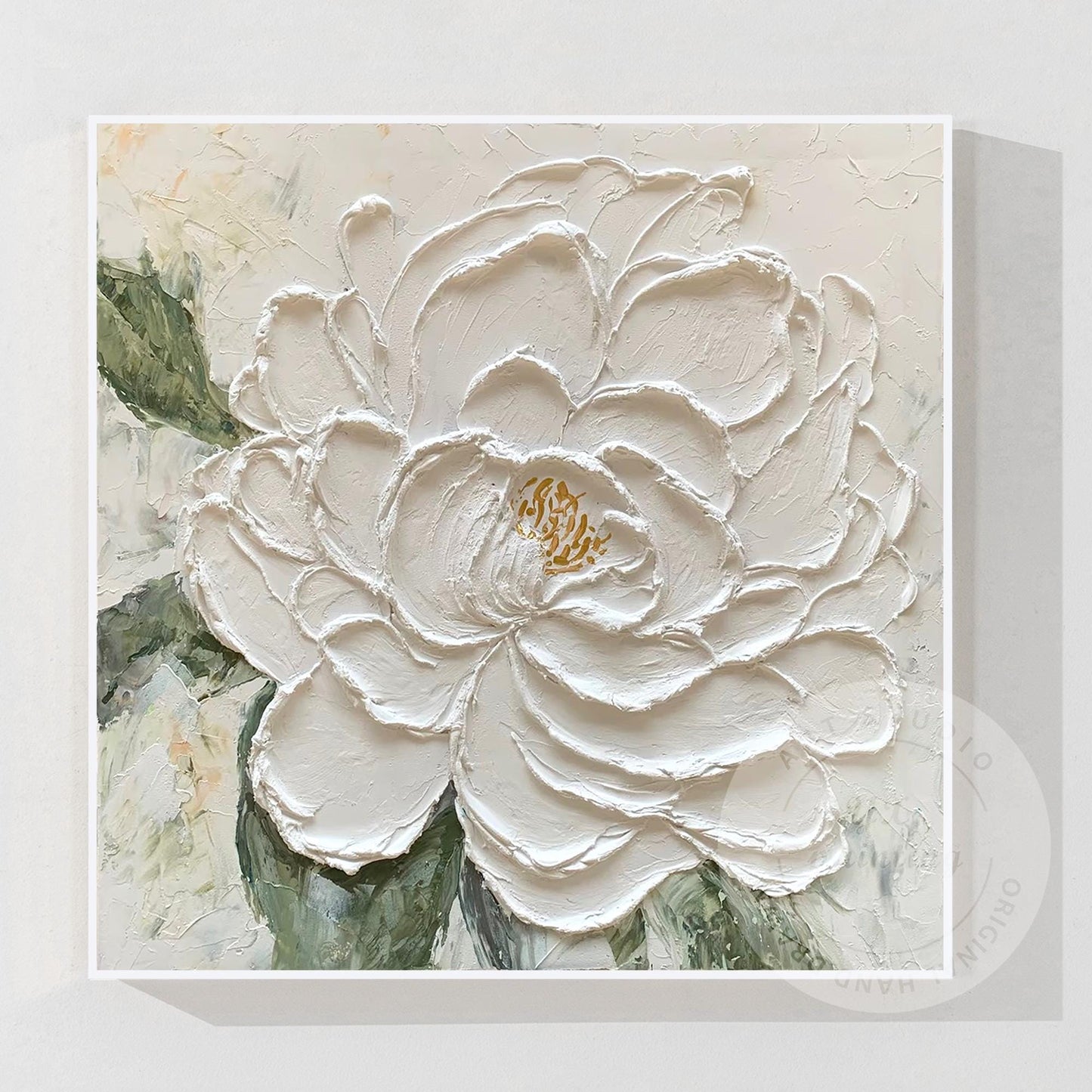 Textured White Flower Painting, 3D Floral Palette Knife Canvas Wall Art, Hand Pa #6