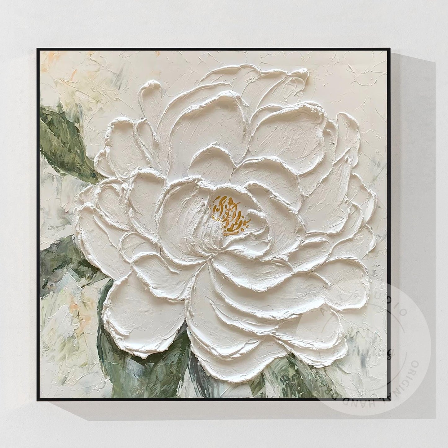 Textured White Flower Painting, 3D Floral Palette Knife Canvas Wall Art, Hand Pa #7
