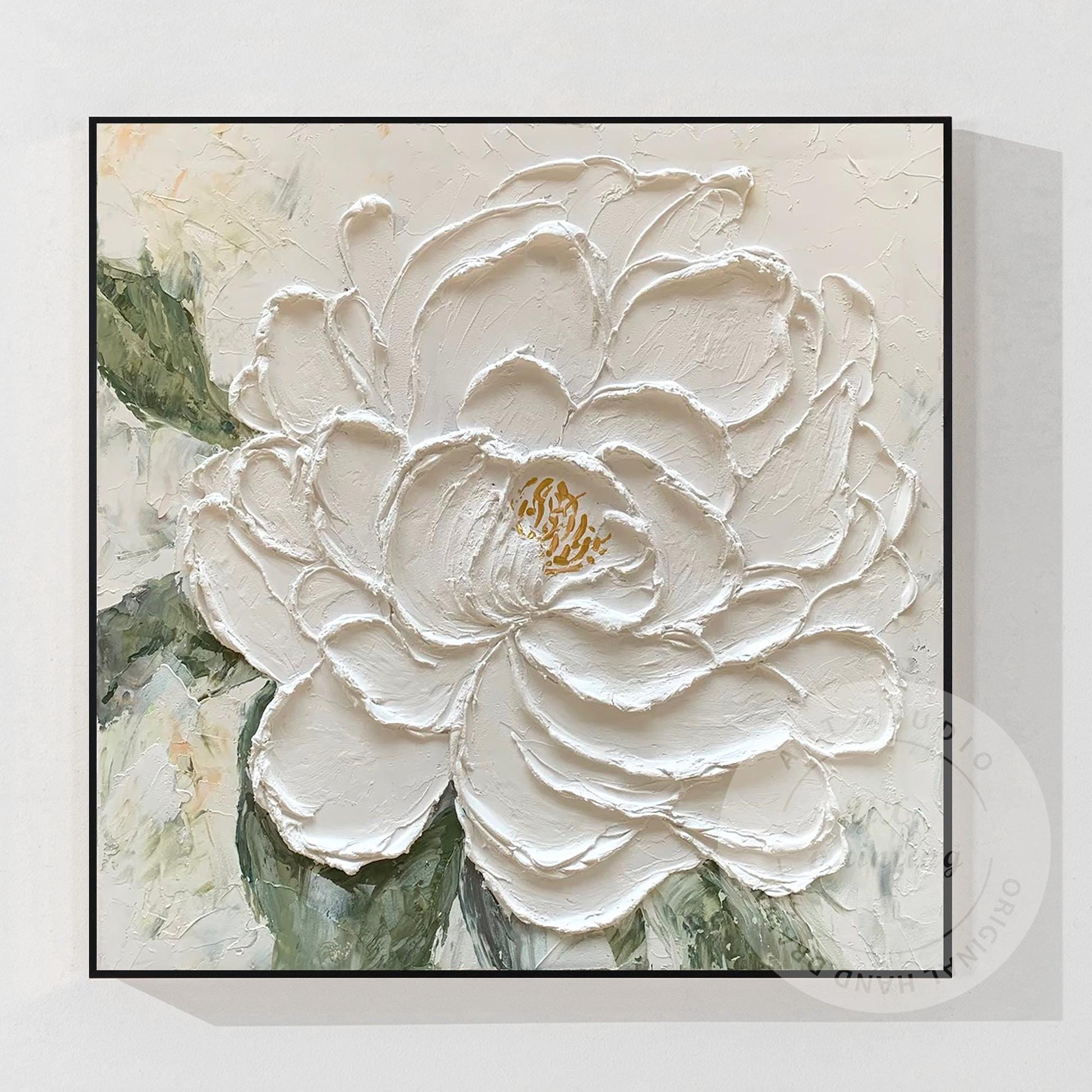 Textured White Flower Painting, 3D Floral Palette Knife Canvas Wall Art, Hand Pa #7