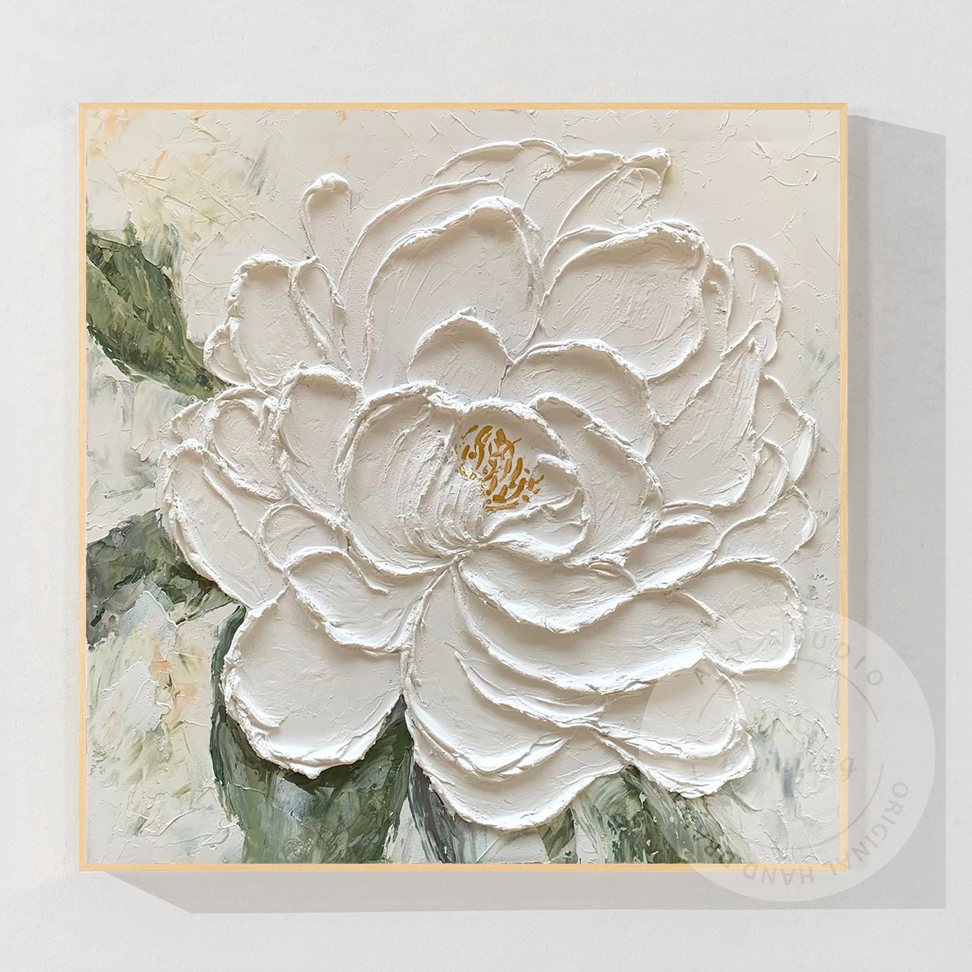Textured White Flower Painting, 3D Floral Palette Knife Canvas Wall Art, Hand Pa #8