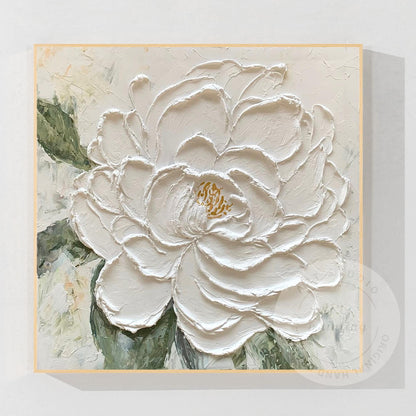 Textured White Flower Painting, 3D Floral Palette Knife Canvas Wall Art, Hand Pa #8