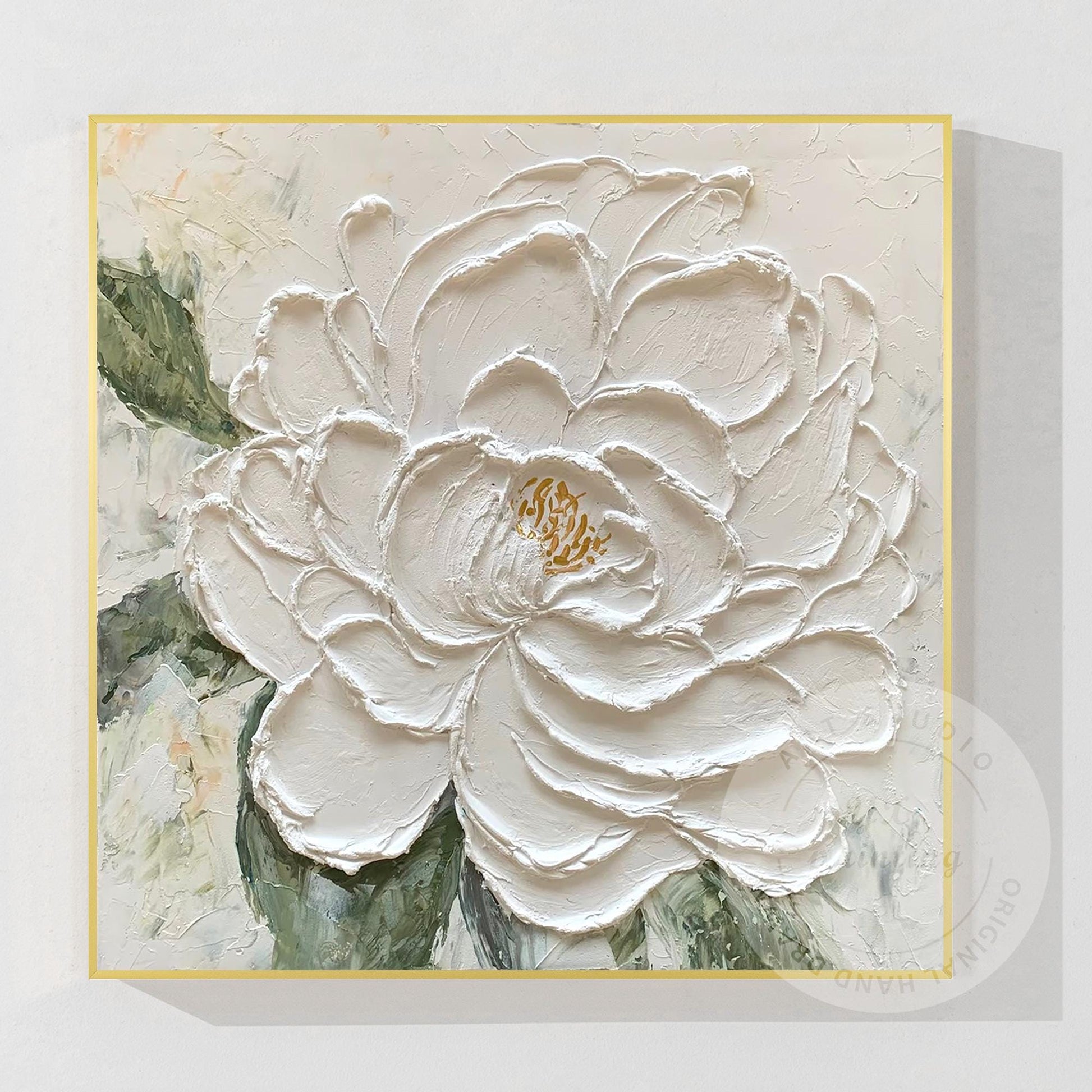 Textured White Flower Painting, 3D Floral Palette Knife Canvas Wall Art, Hand Pa #9