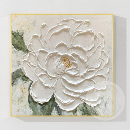 Textured White Flower Painting, 3D Floral Palette Knife Canvas Wall Art, Hand Pa #9