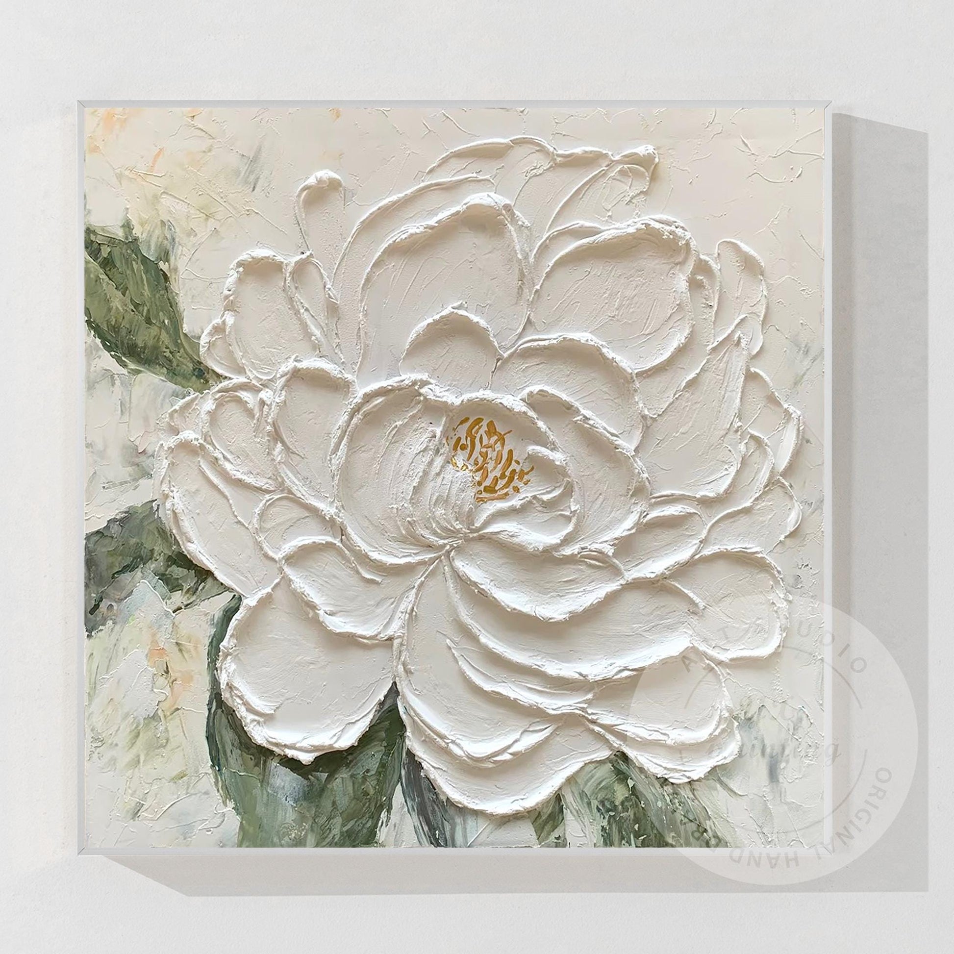 Textured White Flower Painting, 3D Floral Palette Knife Canvas Wall Art, Hand Pa #10