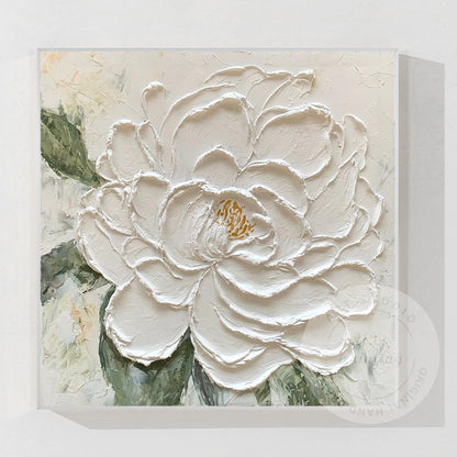 Textured White Flower Painting, 3D Floral Palette Knife Canvas Wall Art, Hand Pa #10