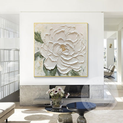 Textured White Flower Painting, 3D Floral Palette Knife Canvas Wall Art, Hand Pa #1