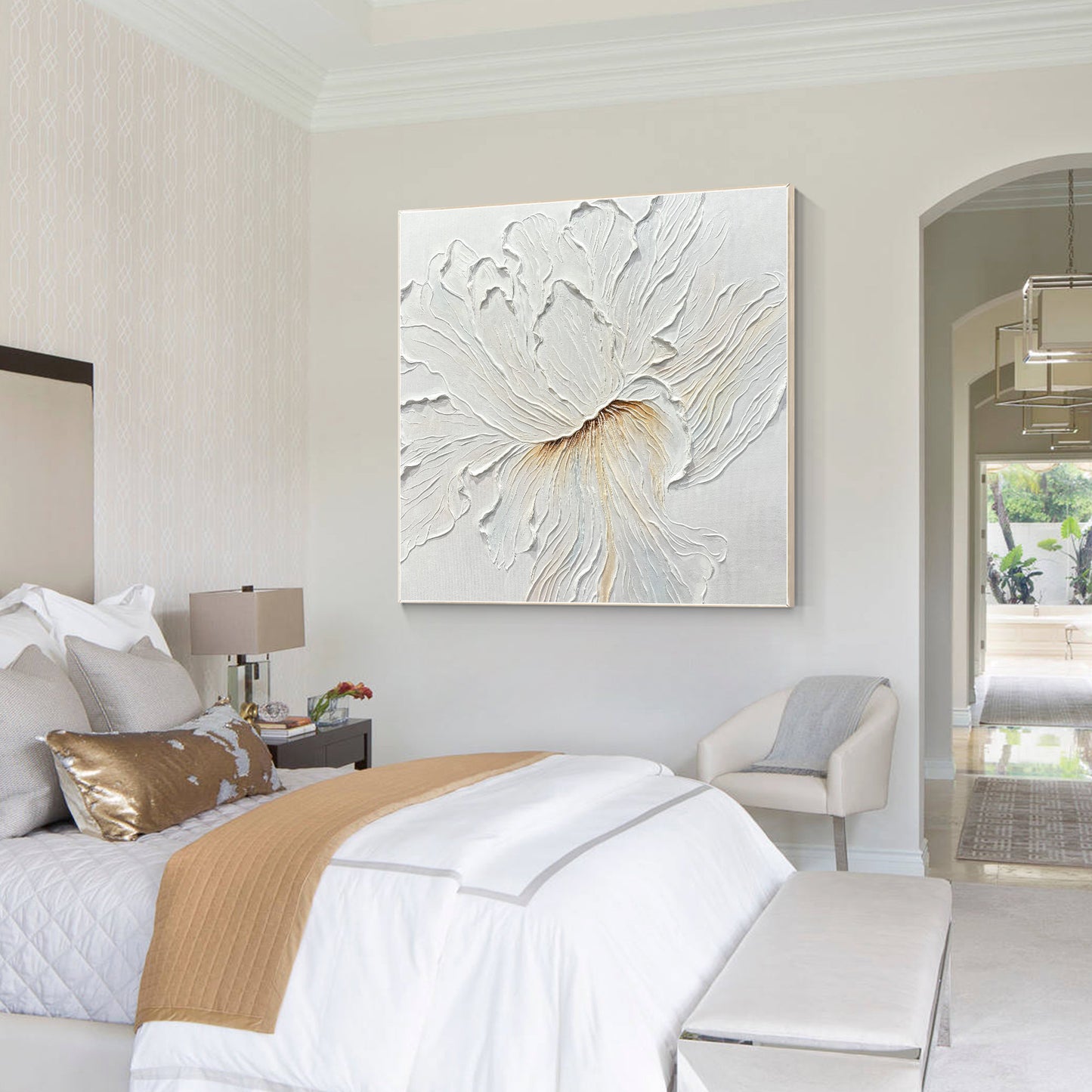 Textured White Flower Painting: 3D Minimalist Floral Wall Art #2