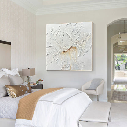 Textured White Flower Painting: 3D Minimalist Floral Wall Art #2