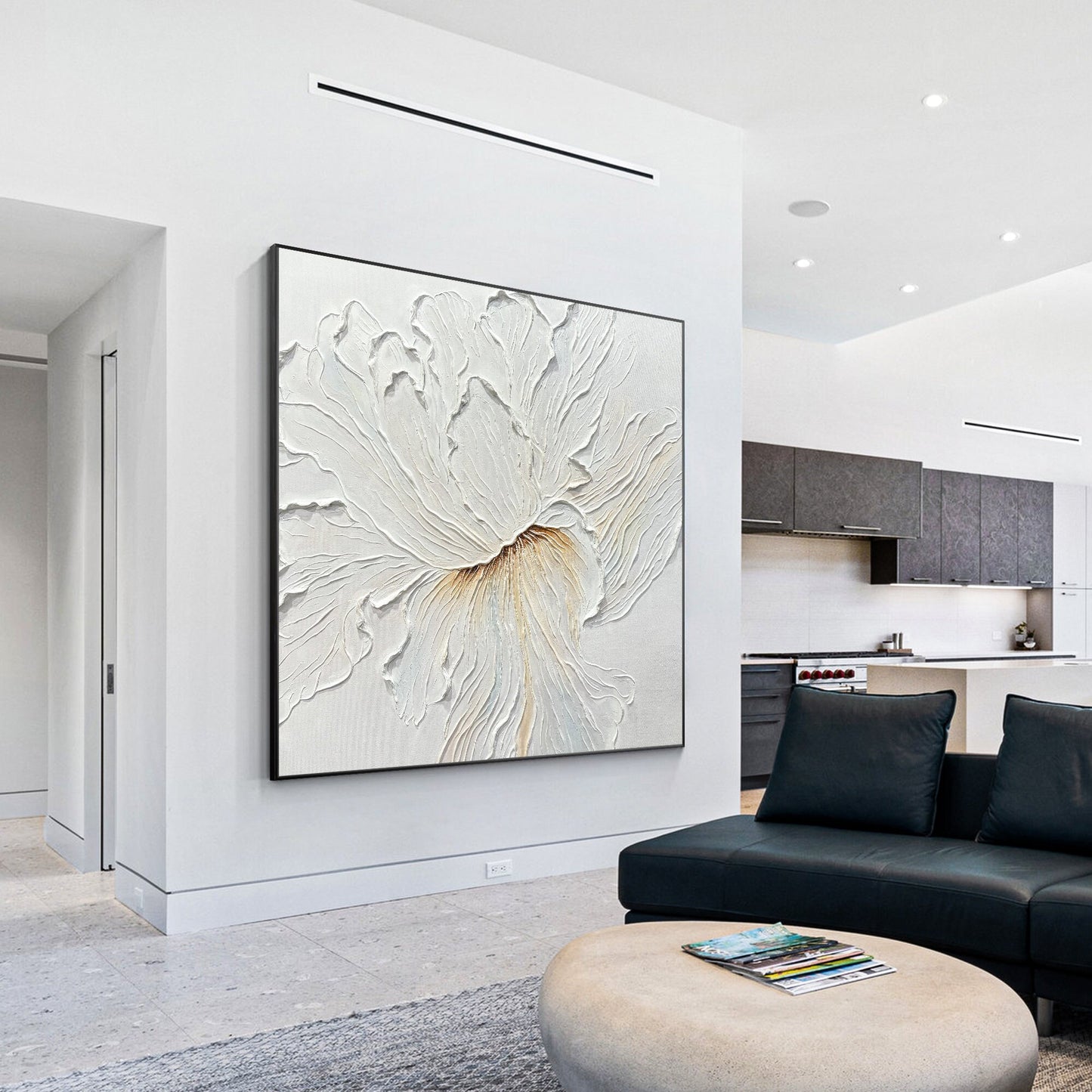 Textured White Flower Painting: 3D Minimalist Floral Wall Art #3