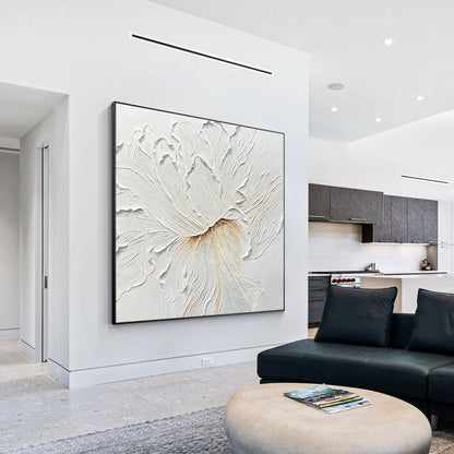 Textured White Flower Painting: 3D Minimalist Floral Wall Art #3