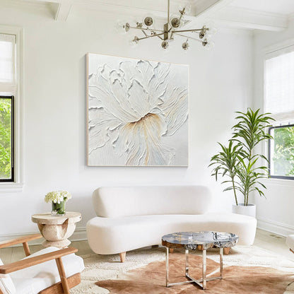 Textured White Flower Painting: 3D Minimalist Floral Wall Art #4