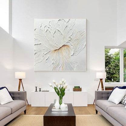 Textured White Flower Painting: 3D Minimalist Floral Wall Art #5