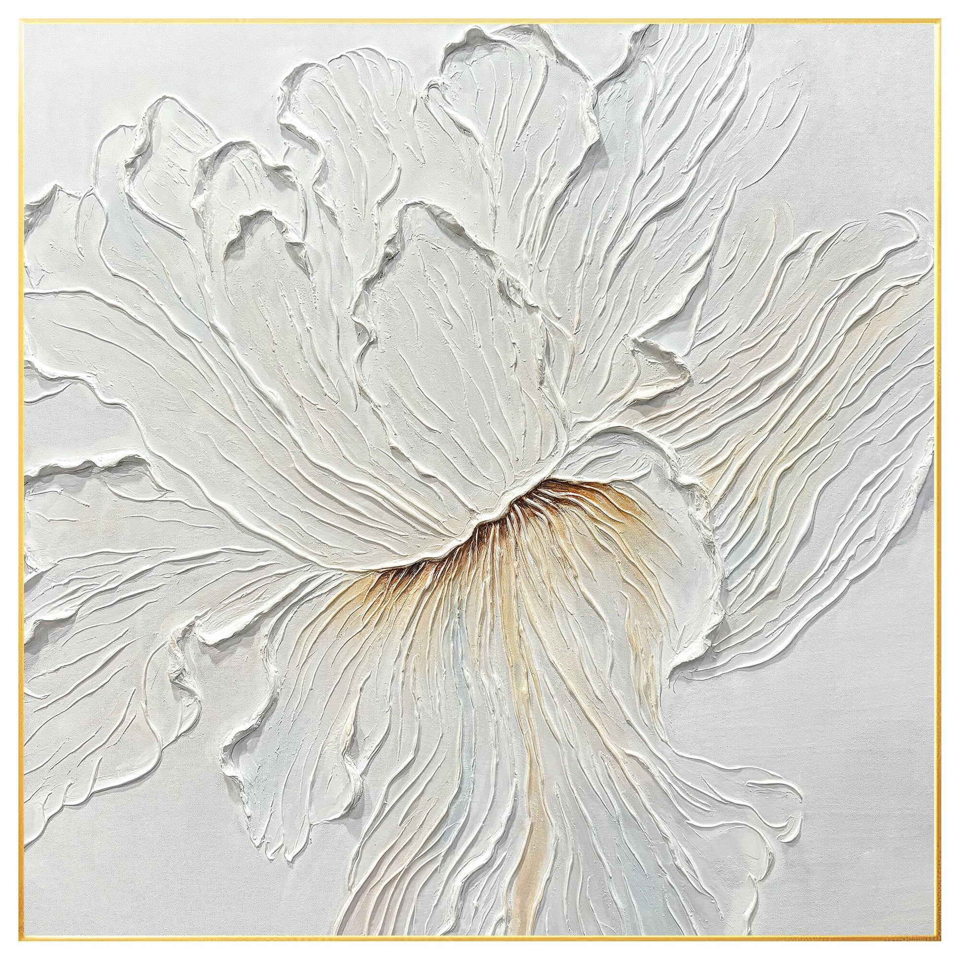 Textured White Flower Painting: 3D Minimalist Floral Wall Art #7