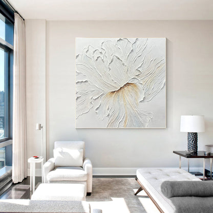 Textured White Flower Painting: 3D Minimalist Floral Wall Art #1