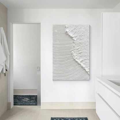 Textured White Ocean Waves Painting, Minimalist Coastal Wall Art, 3D Abstract Se #2