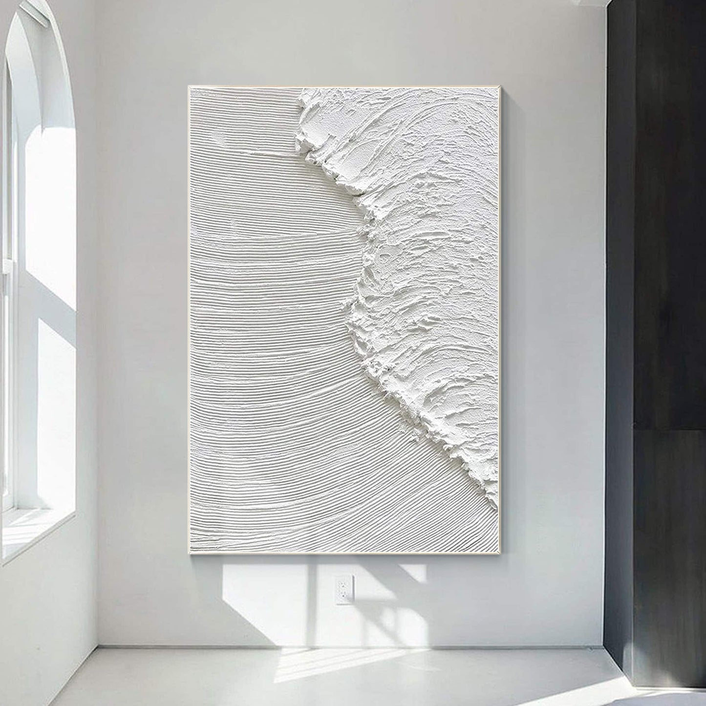 Textured White Ocean Waves Painting, Minimalist Coastal Wall Art, 3D Abstract Se #3