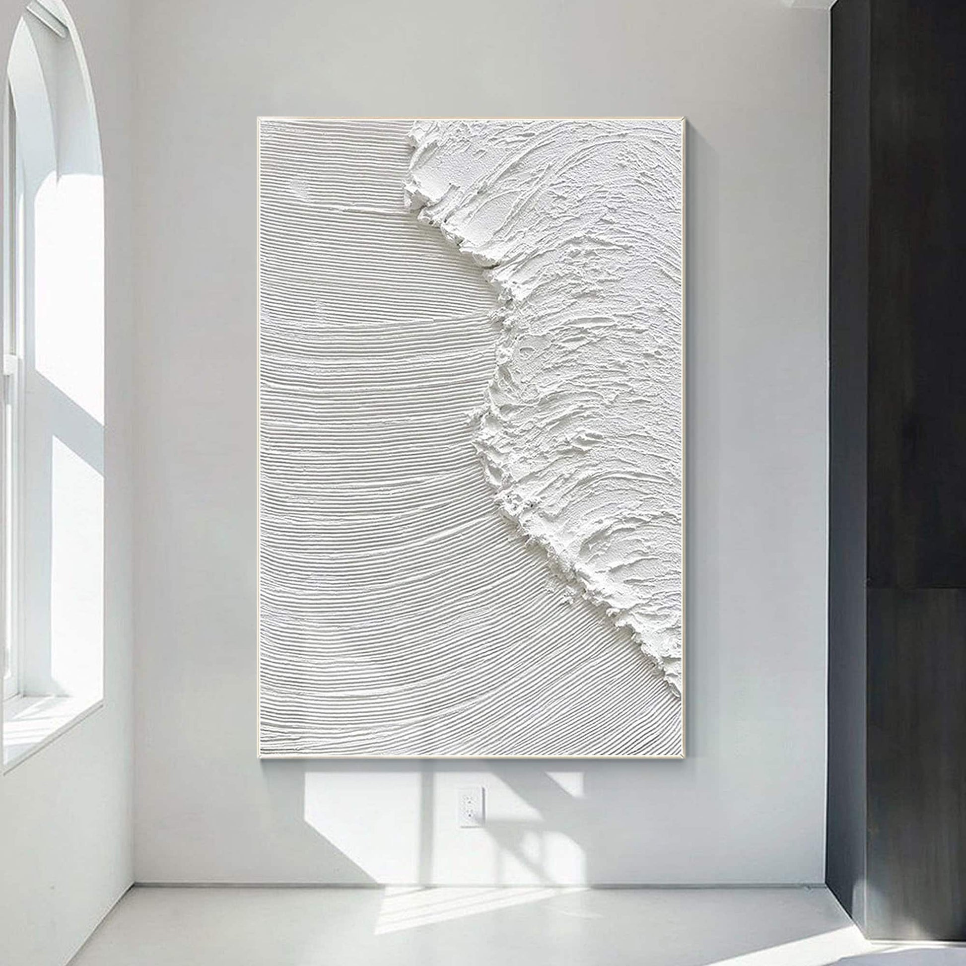 Textured White Ocean Waves Painting, Minimalist Coastal Wall Art, 3D Abstract Se #3