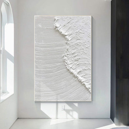 Textured White Ocean Waves Painting, Minimalist Coastal Wall Art, 3D Abstract Se #3