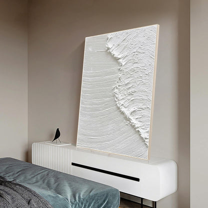 Textured White Ocean Waves Painting, Minimalist Coastal Wall Art, 3D Abstract Se #4