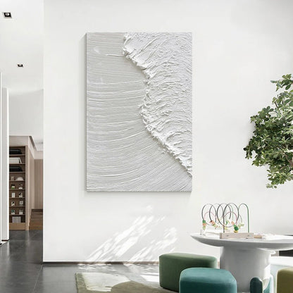 Textured White Ocean Waves Painting, Minimalist Coastal Wall Art, 3D Abstract Se #5