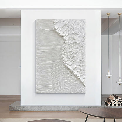 Textured White Ocean Waves Painting, Minimalist Coastal Wall Art, 3D Abstract Se #1