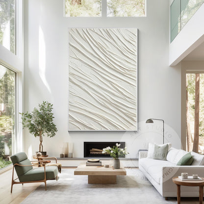 Textured White Plaster Painting: 3D Nordic Minimalist Wall Art #2