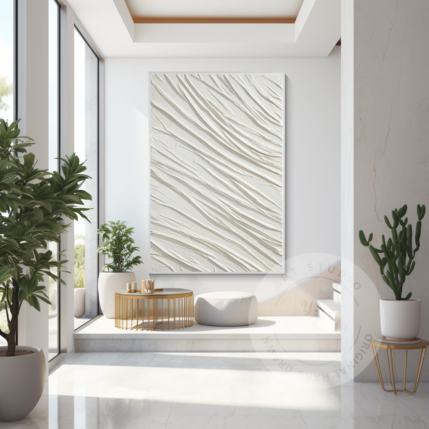 Textured White Plaster Painting: 3D Nordic Minimalist Wall Art #4