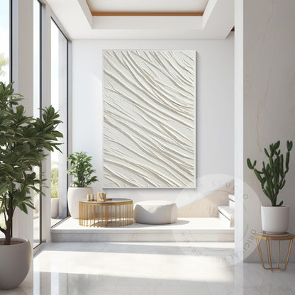 Textured White Plaster Painting: 3D Nordic Minimalist Wall Art #4