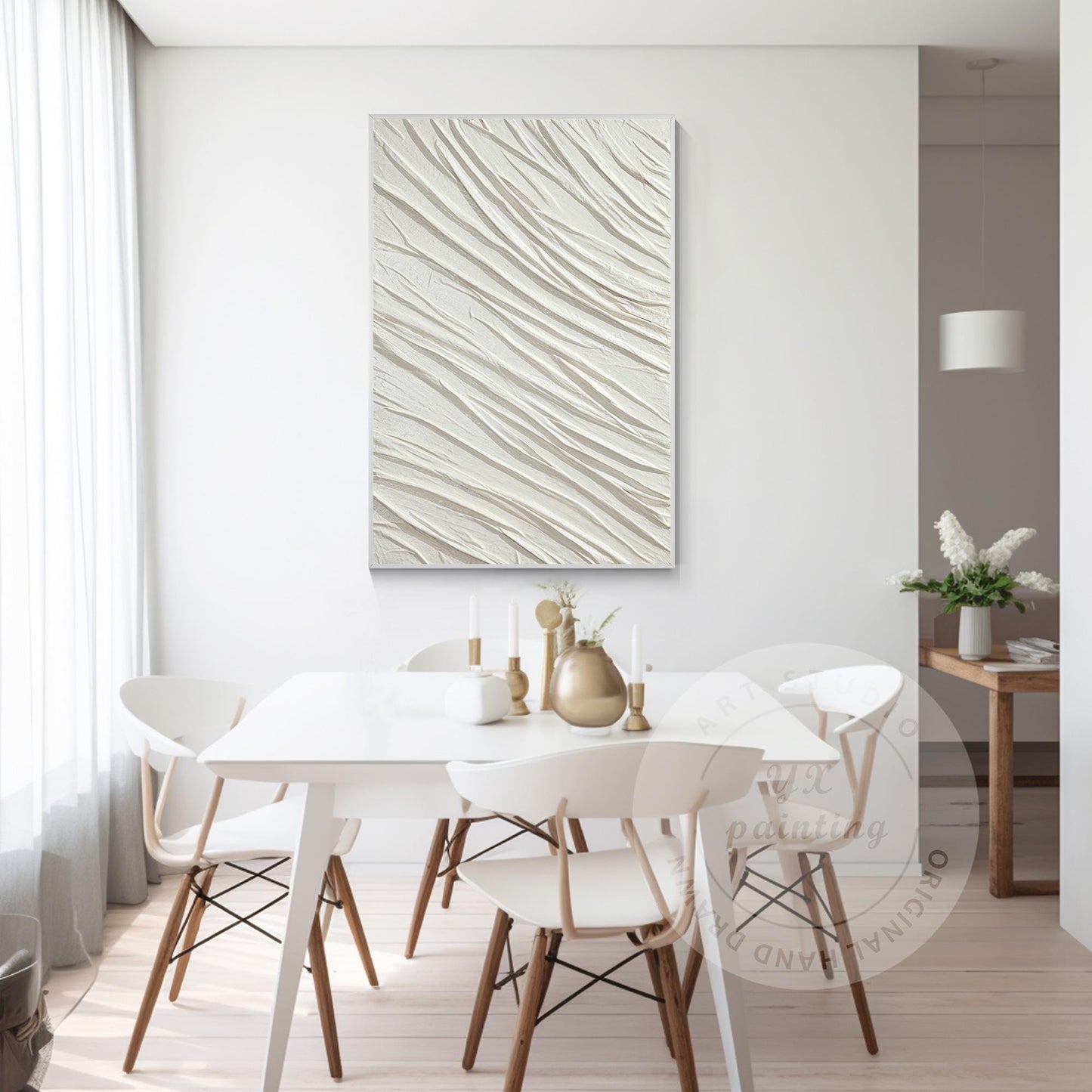 Textured White Plaster Painting: 3D Nordic Minimalist Wall Art #5